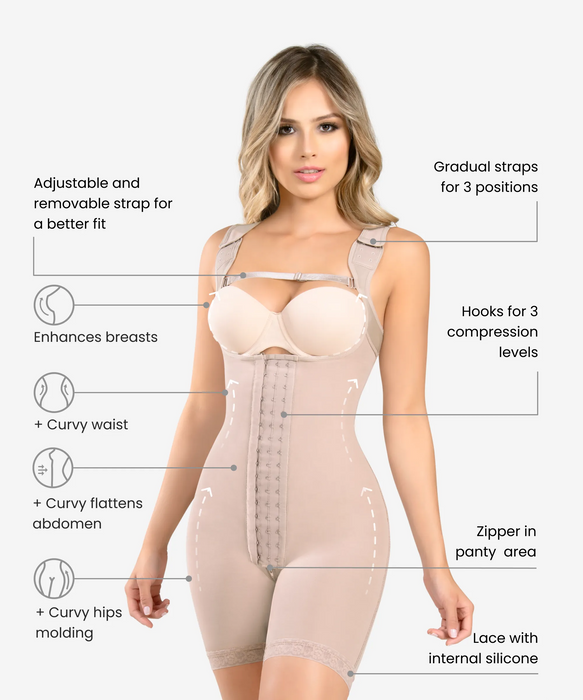 461 - Hook closure high compression bodysuit with zip crotch